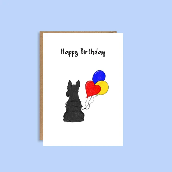 Illustrated Scottie Dog birthday greeting card for dog lovers