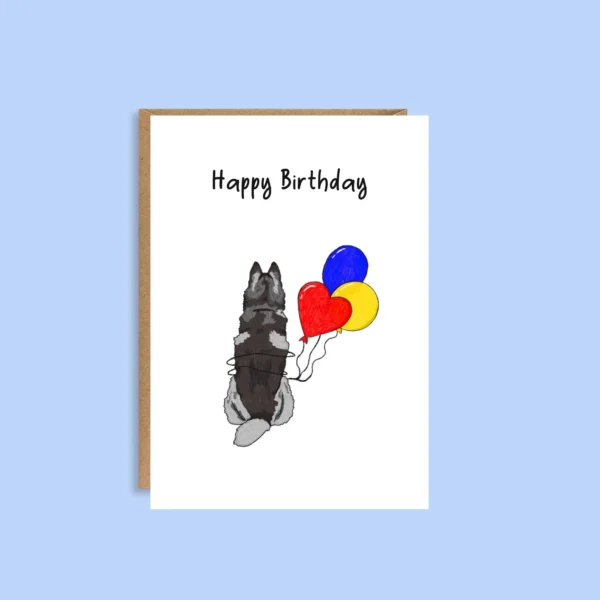 Illustrated Husky birthday card for Siberian Husky dog lovers