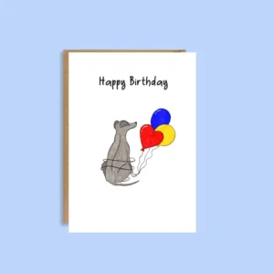 Hand illustrated sighthound birthday card for dog lovers