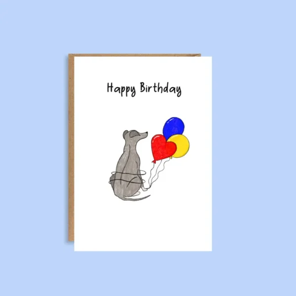 Hand illustrated sighthound birthday card for dog lovers