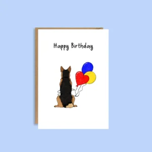 Hand illustrated German Shepherd birthday card for dog lovers