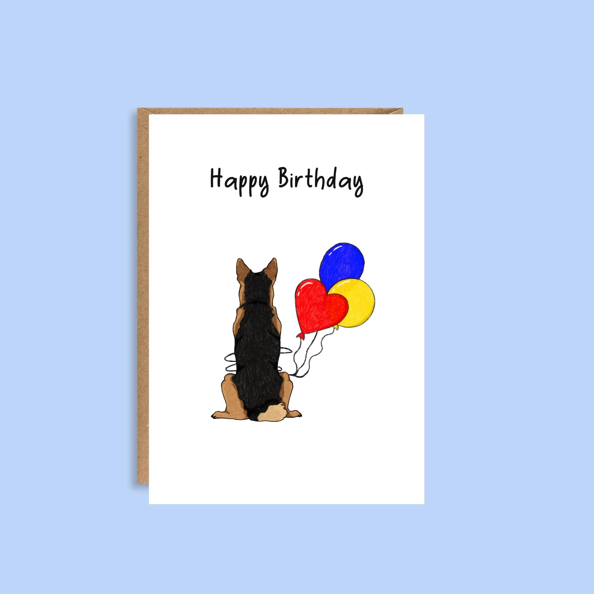Hand illustrated German Shepherd birthday card for dog lovers